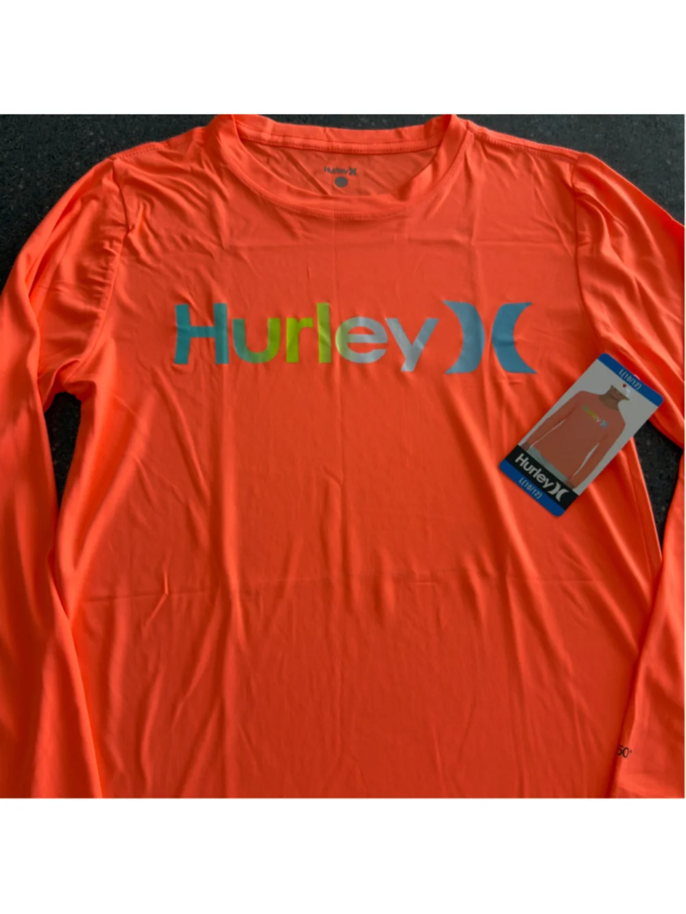 Boys Hurley Rashguard Swim Shirt Size L Orange Blue